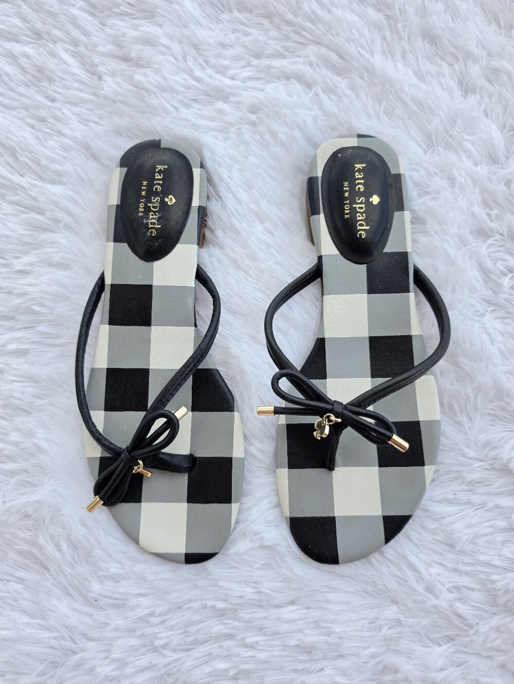 Kate Spade Mistic Bow Buffulo Check‎ Plaid Flat Thong Sandals
